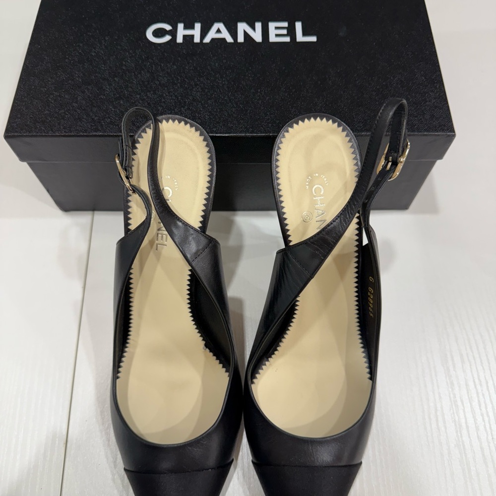 Chanel Black Heels Classic Design with Pearl Detail